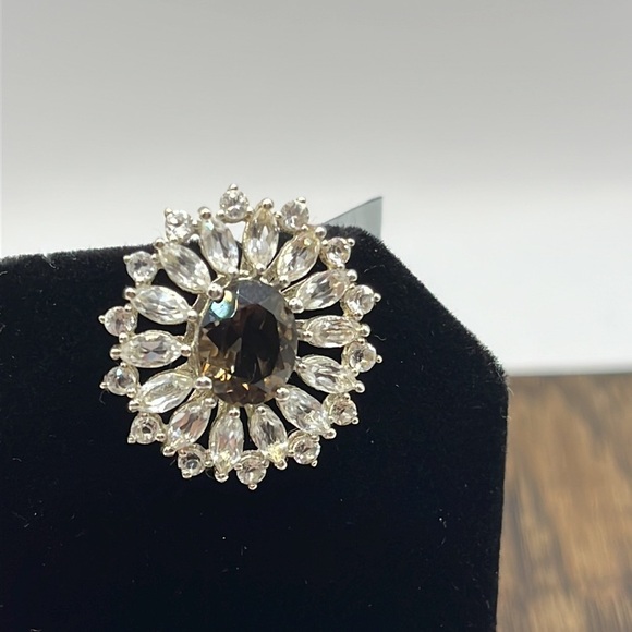 SMOKEY QUARTZ PENDANT WITH WHITE TOPAZ IN STERLING SILVER 5.62CTS 925 - Picture 8 of 10